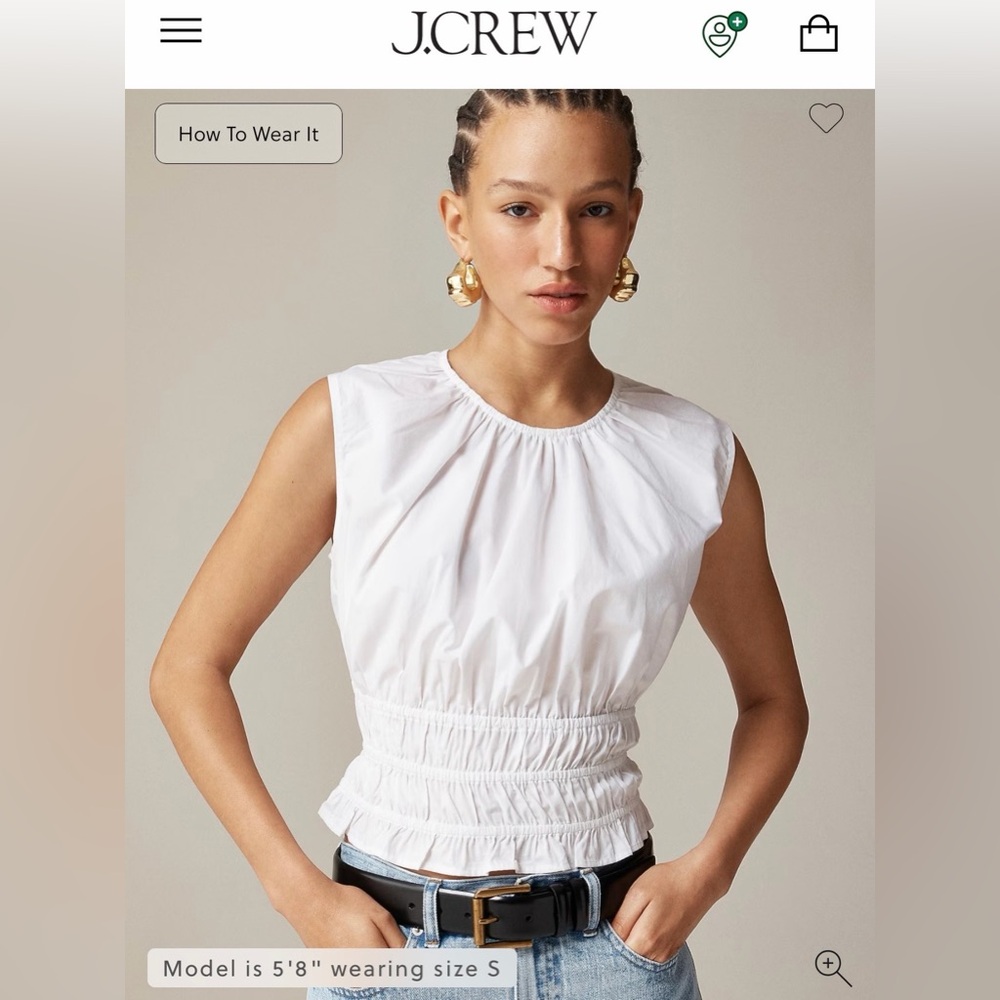 J. Crew Hyacinth top in cotton poplin - Size: Small; Color: White